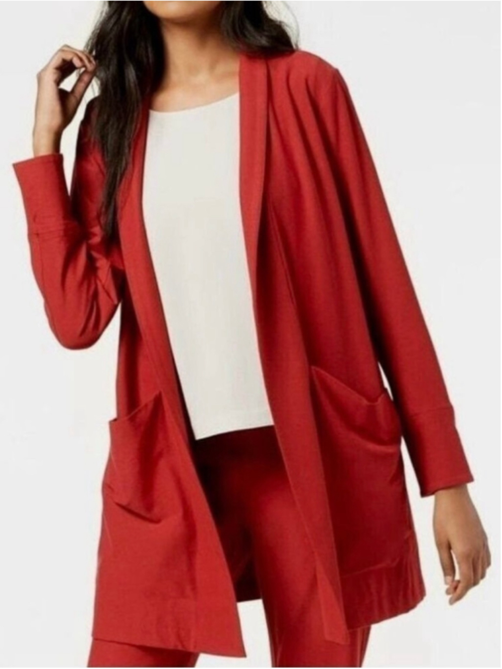 Eileen Fisher Washable Stretch Crepe Kimono Jacket Small Rust Shawl Collar